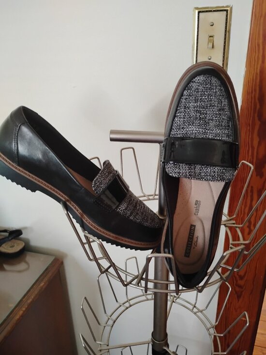 Clarks Shoes - Clarks Black Leather and Tweed Loafer